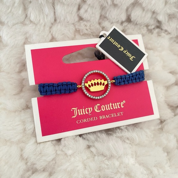 Juicy Couture Dark Blue Rope Crystal Crown Friendship Adjustable Bracelet NWT - Picture 2 of 7